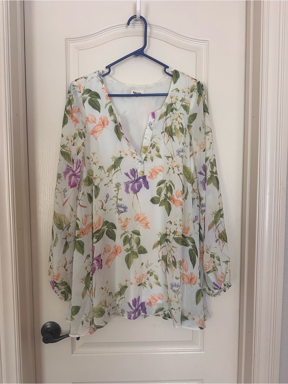 Show Me Your MuMu Floral Sheer Blouse in Light Blue, Green, Purple, Peach